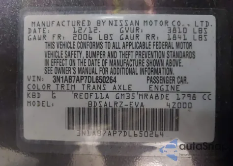 2013 Nissan Sentra Sr z USA, uszkodzony, nr VIN 3N1AB7AP7DL650264